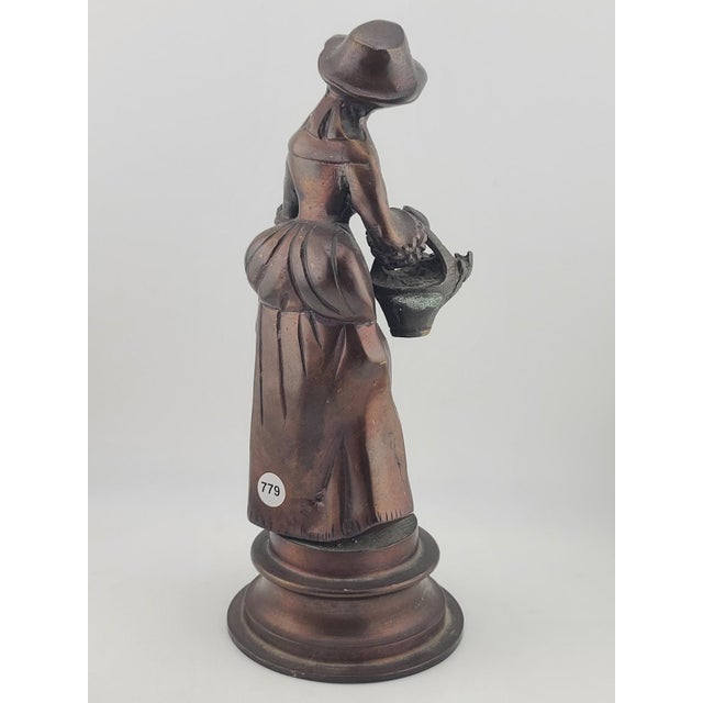 Art Nouveau Antique French Bronze Peasant Girl Figurine c.1900 Art Nouveau 8” Statue For Sale - Image 3 of 15