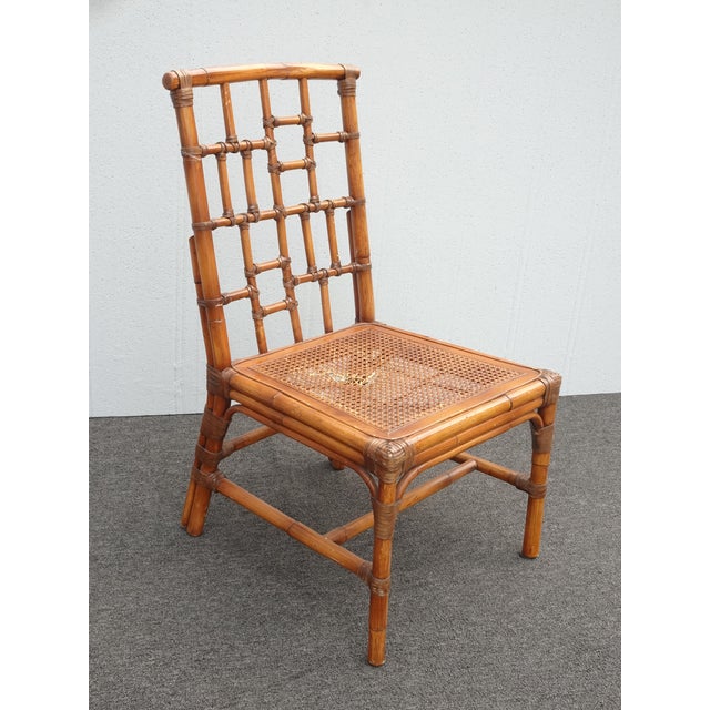 Pair Vintage Baker Furniture Side Chairs ~ Chinoiserie Bamboo Cane Brown Chairs For Sale In Los Angeles - Image 6 of 15
