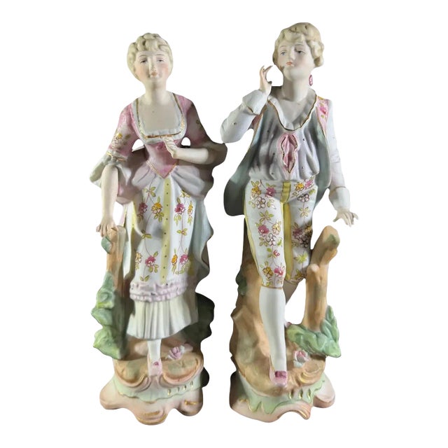 Set of 2 Arnart Bisque Porcelain Figures, #7955, C. 1955 For Sale