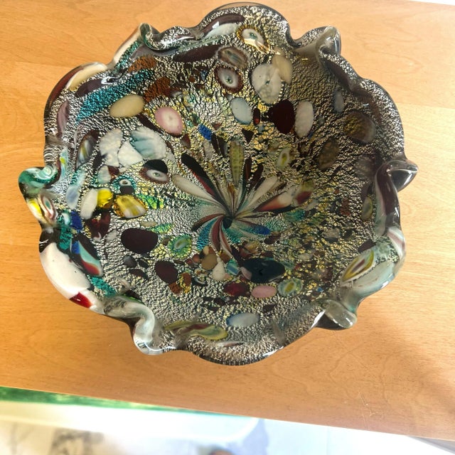 Gorgeous Murano Italy Style Tutti Frutti Black & Multi Color 10.5” Decorative Bowl. Bowl is vintage and in very good pre-...