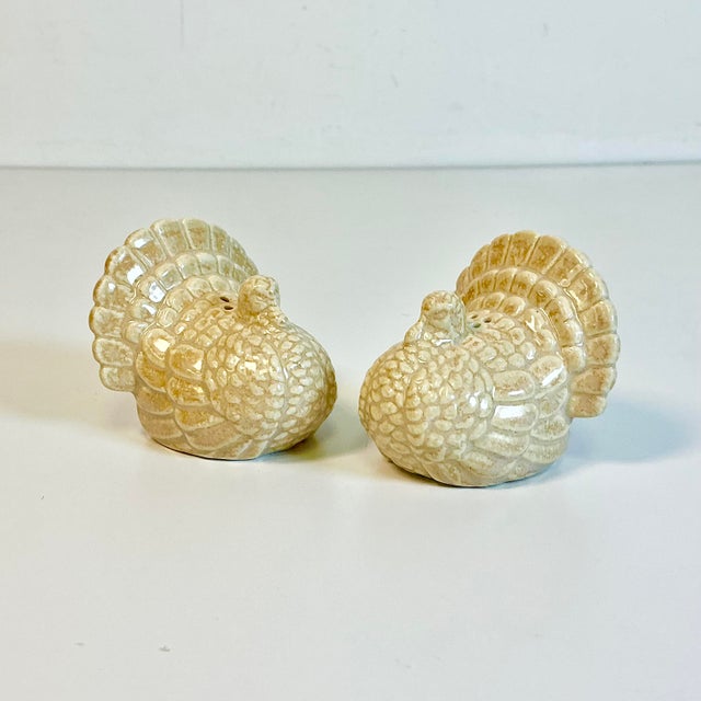 1970s Vintage Boho Chic Americana Ceramic Trompe L’Oeil Turkey Salt and Pepper Shakers - A Pair For Sale - Image 4 of 11