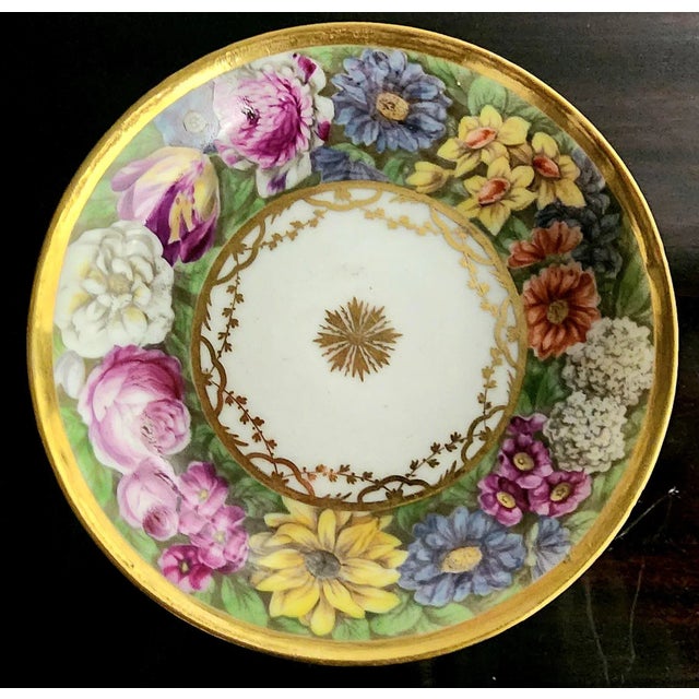 English Antique Hand-Painted Gold Gilt Rim Fine Porcelain Saucer For Sale - Image 3 of 5
