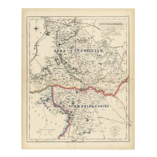Antique Hobson Fox Hunting Map of Huntingdonshire by Fitzwilliam Hunt, 1870 For Sale