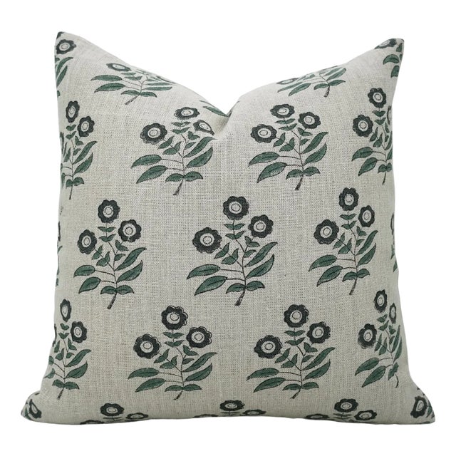 Block Print Thick Linen Cushion Cover 14x14 Inch Throw Pillow -Neha For Sale