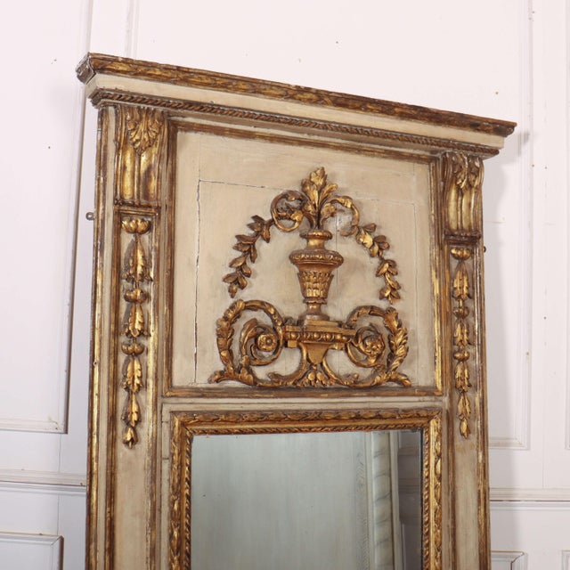Wonderful late 19th C French original painted trumeau mirror with good carved decoration. 1880 Mirror plate 56cm W x 118cm...