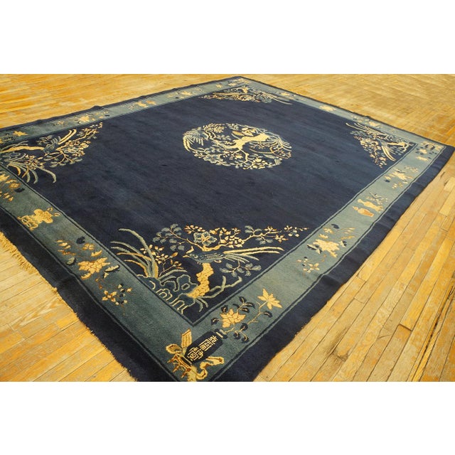 1920s Radiant Navy Blue Color With Beautiful Florid Design Antique Chinese Peking Rug For Sale - Image 5 of 12