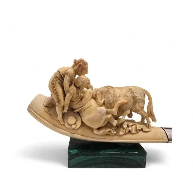Exceptional and rare 19th century meerschaum pipe, finely carved, depicting a detailed bullfight scene. The composition...