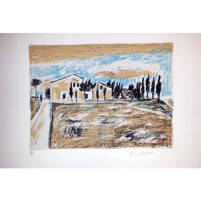 Casolari e Cipressi - Original Lithograph by Orfeo Tamburi - 1970s 1970s For Sale