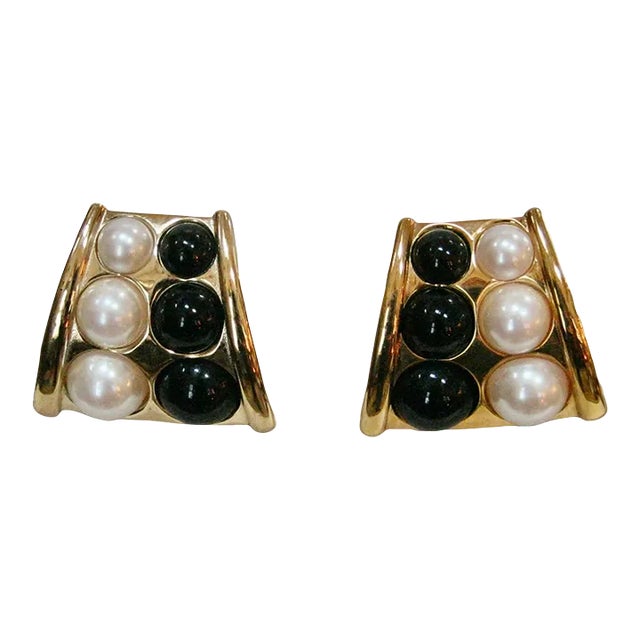 Givenchy Vintage Black & White Large Modernist Earrings - 2 Pieces For Sale