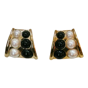 Givenchy Vintage Black & White Large Modernist Earrings - 2 Pieces