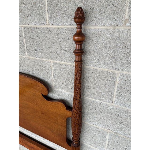 Antique Mahogany Hand Carved Pineapple Poster Double Bed Frame For Sale - Image 11 of 12