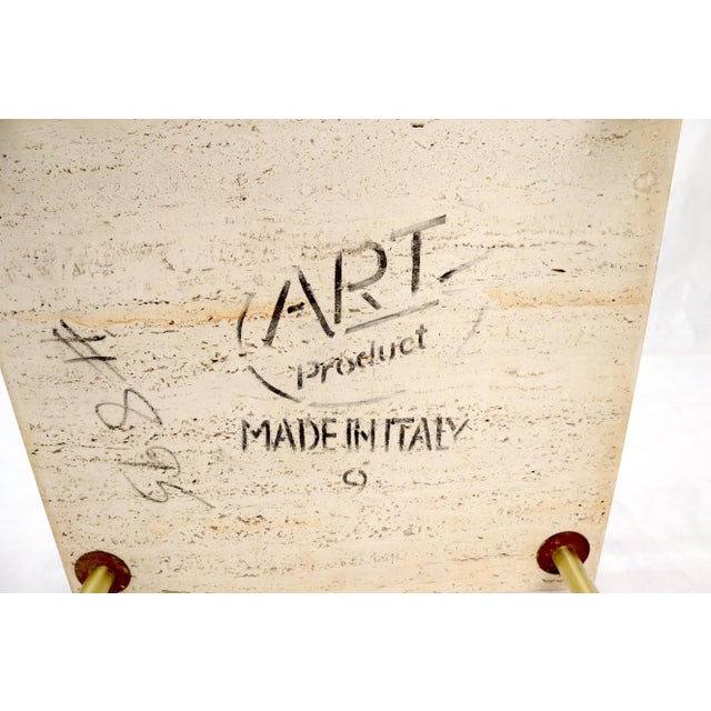 Pair of Solid Brass Faux Bamboo Tapered Legs Gallery Travertine Top Side Tables For Sale - Image 10 of 13