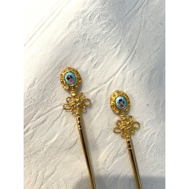 Victorian Vintage Golden Bell Hors D" Oeuvre Forks & Spoons, Set of 12 For Sale - Image 3 of 5