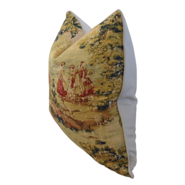 2020s Romantic French Toile Linen Feather/Down Pillow For Sale - Image 5 of 7