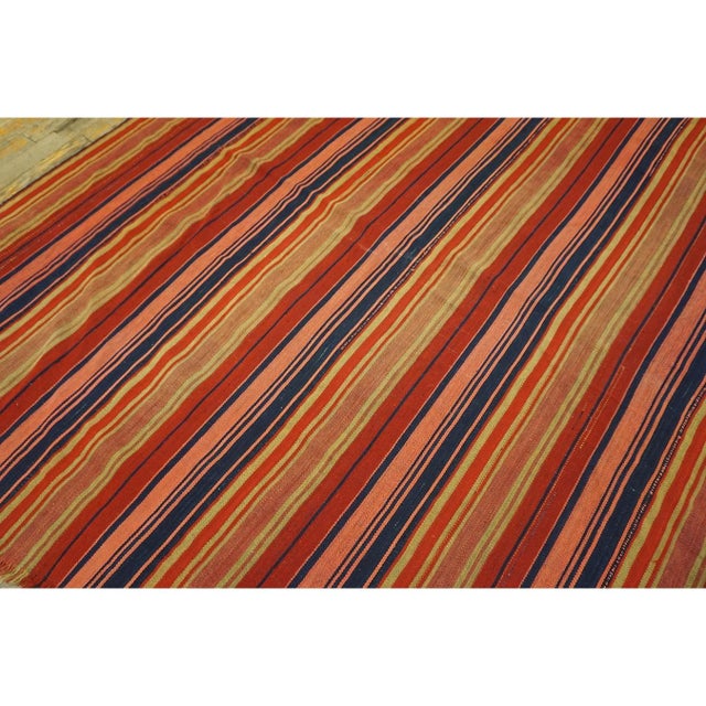 1950s Square Multi Field Stripe Flatweave Vintage Turkish Decorative Kilim Rug For Sale - Image 4 of 6