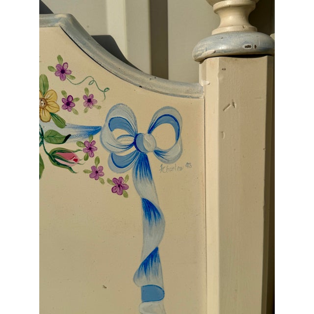 Vintage 1993 Signed Hand Painted Floral Twin Headboards- A Pair For Sale - Image 10 of 11