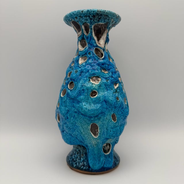 Mid-Century Modern Brutalist Fat Lava Blue Turquoise Ceramic Vase by Charles Cart, Vallauris, France, 1960s For Sale - Image 3 of 15