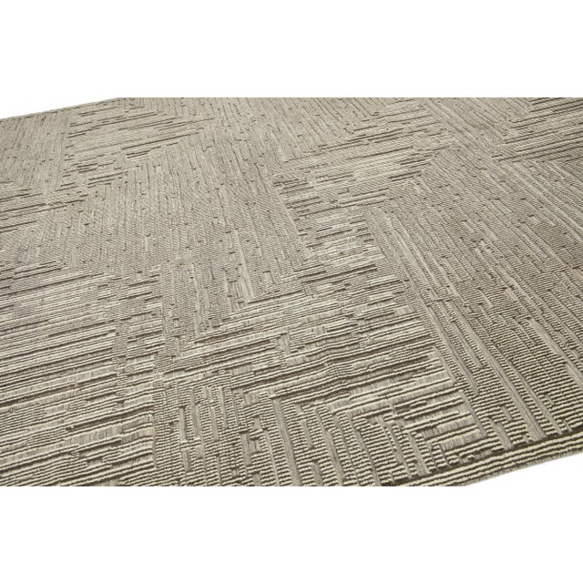 Beige Modern Moroccan Style Wool Rug With Abstract Design by Apadana For Sale - Image 10 of 10