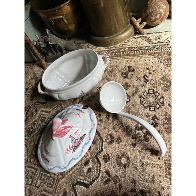 Italian Vintage Hand Painted Ceramic Tureen With Ladle Made in Italy For Sale - Image 3 of 10