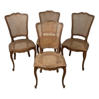 Set of Four Vintage French Provincial Cane Back Dining Chairs — Louis XV Style For Sale