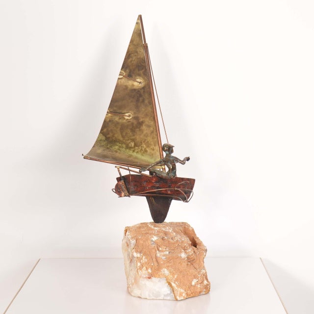 Metal Signed Curtis Jeré Sailboat on Quartz Sculpture For Sale - Image 7 of 10