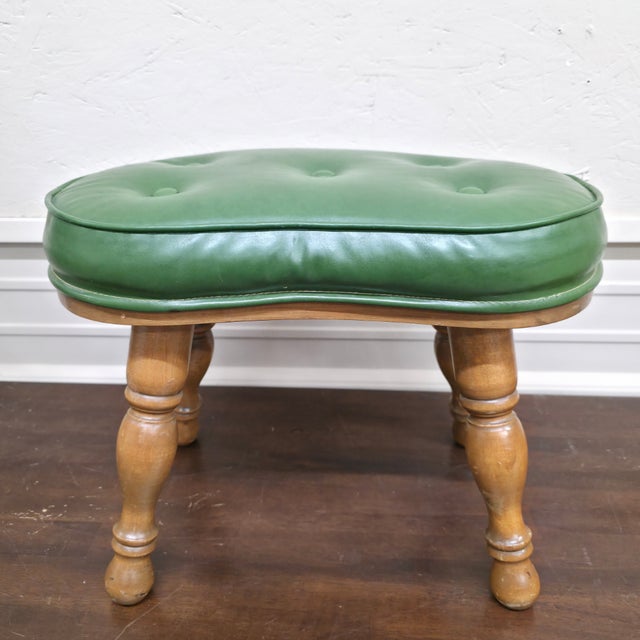 1950s Mid-Century Green Vinyl Kidney-Shaped Footstool Ottoman, C. 1950s–60s For Sale - Image 5 of 11