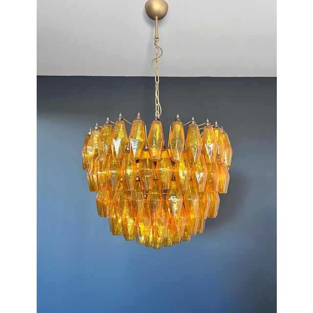 Vintage Murano Glass Chandelier with 111 Amber Poliedri, 1990s For Sale - Image 6 of 18
