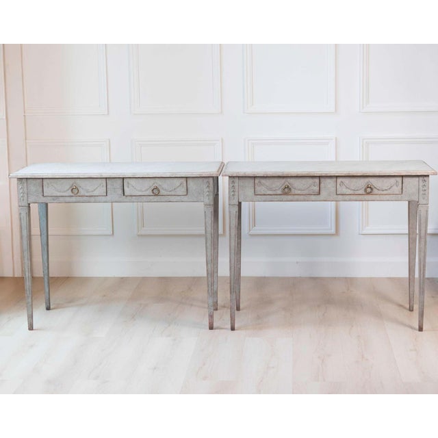 Wood Pair of 19th Century Swedish Gustavian Painted Console Tables For Sale - Image 7 of 14