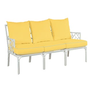 Haven Outdoor Sofa in Canvas Buttercup with Canvas Air Blue Welt For Sale
