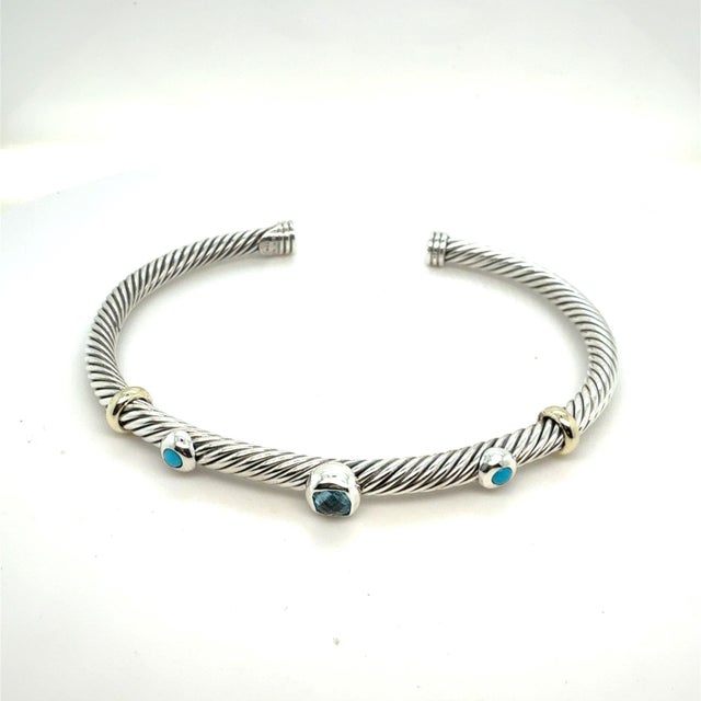 1990s David Yurman Bl Topaz Turquoise Cuff Bracelet 18k Gold Silver Estate For Sale In New York - Image 6 of 8