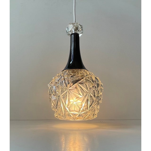 Mid-Century Modern Small Vintage Pendant Lamp in Pressed Glass and Crystal, 1970s For Sale - Image 3 of 8