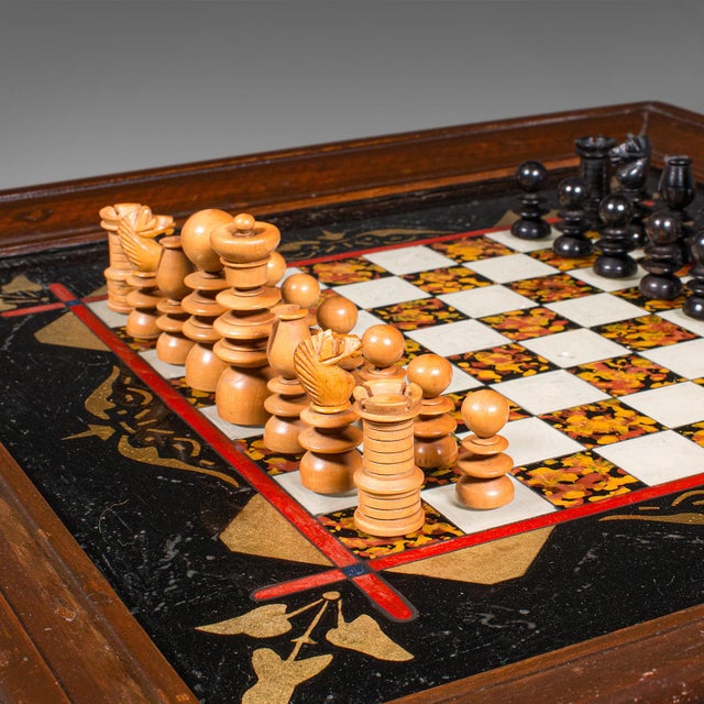 Antique Chess Board Set, English Painted Glass, Pine, Parlour Game, Edwardian For Sale - Image 4 of 12