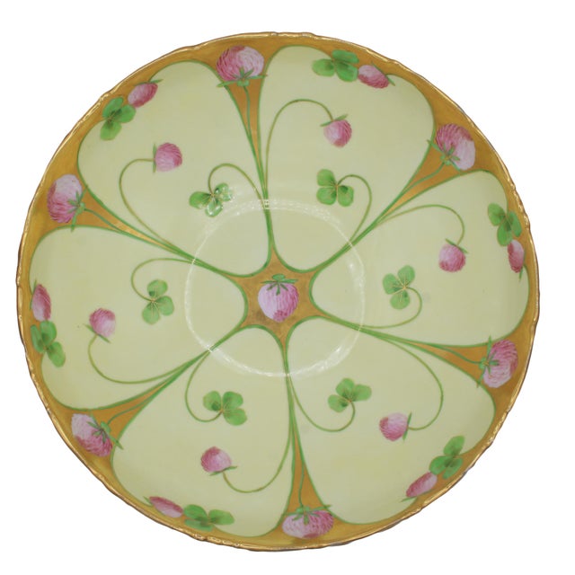 Limoges porcelain punch bowl with original stand, 1891-1911. T&V Limoges green mark; Tressemann & Vogt. Art Nouveau...