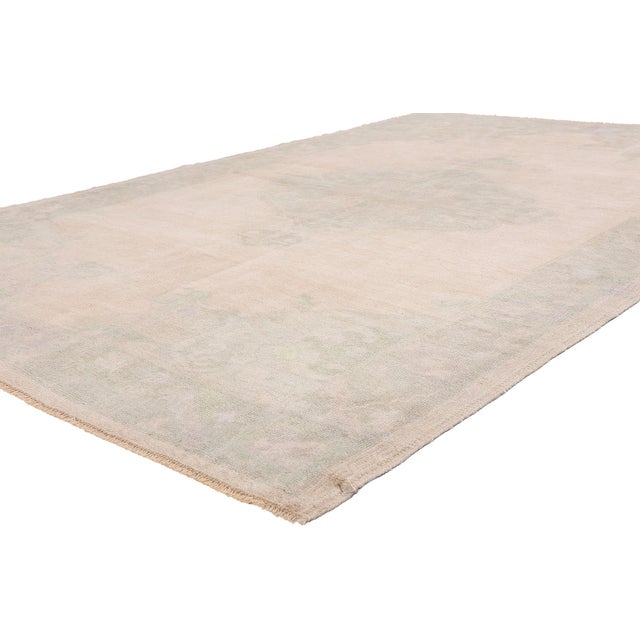 54163 Vintage Turkish Oushak Rug, 05'08 x 09'03. The Gilded Reverie: A Vintage Turkish Oushak Masterpiece of Whispered...