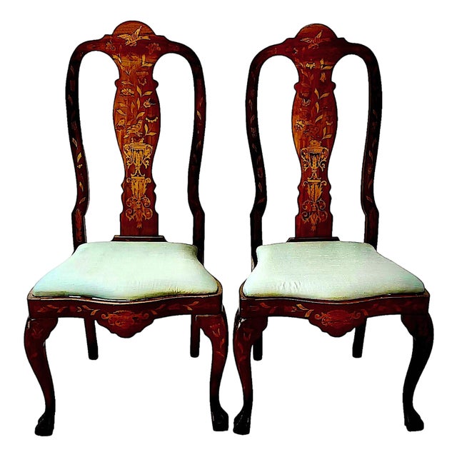 Pair of 19th-Century Dutch-Style Inlaid Side Chairs For Sale