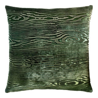 Kevin O'Brien Woodgrain Evergreen Cut Velvet 18" Pillow For Sale
