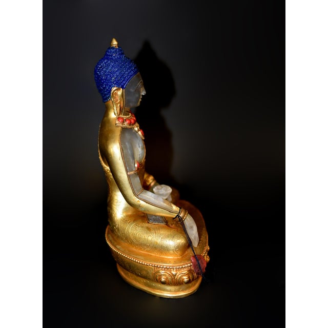 Late 20th Century Natural Rock Crystal Gilt Bronze Buddha Nepal Authenticity Seal For Sale - Image 17 of 18