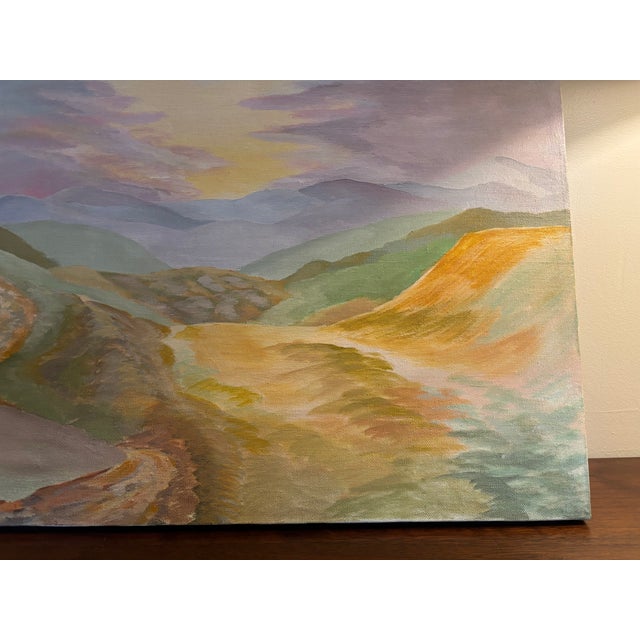 1980s 1980s Original Landscape Painting in Pastel Tones, Signed and Dated For Sale - Image 5 of 11