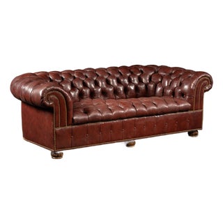 Late 20th Century Tufted Leather Chesterfield Sofa in Burgundy For Sale