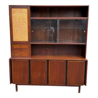Mid 20th Century Dillingham Esprit Walnut & Cane Credenza Hutch by Merton Gershun For Sale