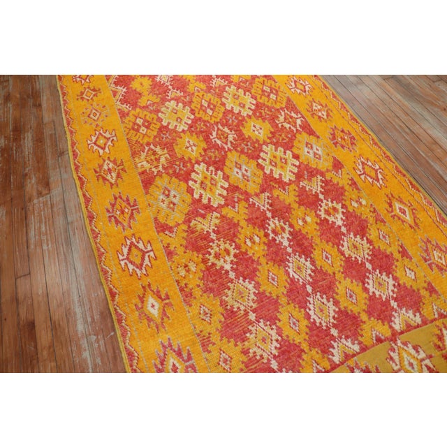 Mid 20th Century Saffron Red Quirky Moroccan Colorful Geometric Accent Rug - 4'6" x 9'2" For Sale - Image 9 of 18
