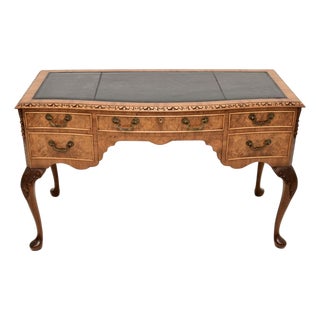 Burr Walnut Desk with Leather Top, 1930s For Sale