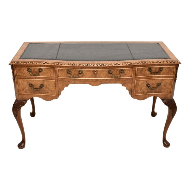 Burr Walnut Desk with Leather Top, 1930s For Sale