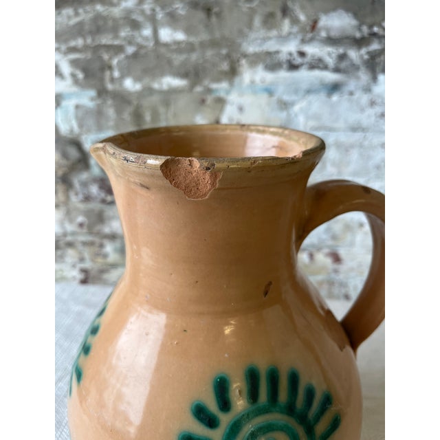 1980s Vintage Hand-Painted Terracotta Pitcher With Sunburst Motif For Sale - Image 5 of 9