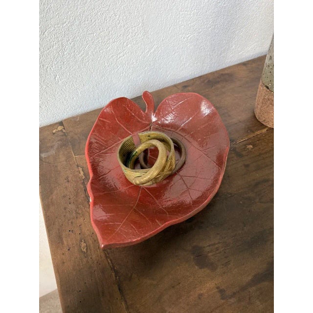 1960s Red Leaf Ceramic Dish, 1960s For Sale - Image 5 of 18