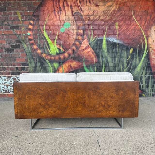 Wood Milo Baughman for Thayer Coggin Burlwood Case Sofa Mid-Century Modern For Sale - Image 7 of 12