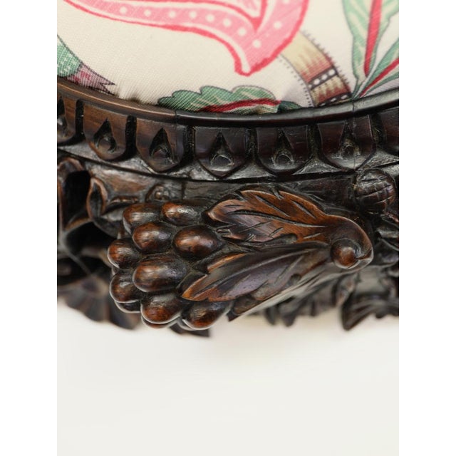 Victorian Stool in Bennison Banyan Linen, 1880 For Sale - Image 17 of 18