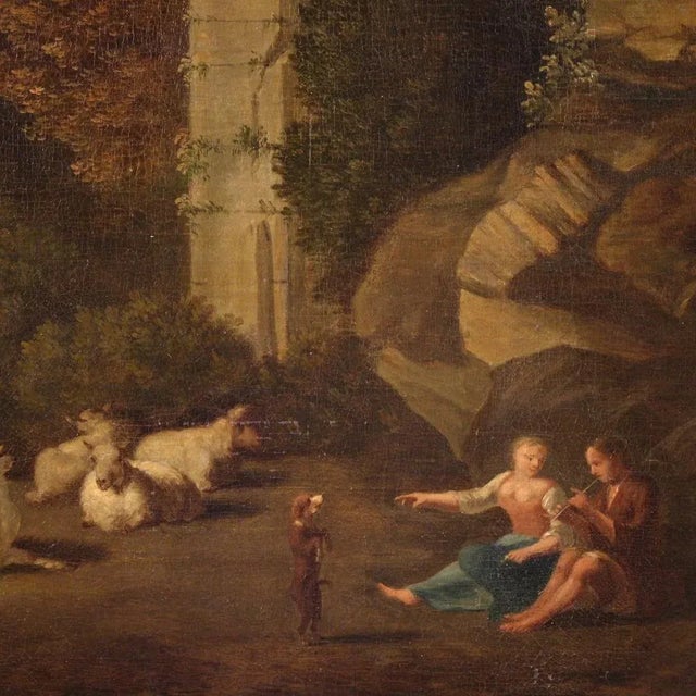 Italian Artist, Bucolic Landscape with Ruins, 1680, Oil on Canvas, Framed For Sale - Image 10 of 15