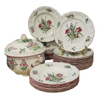 Antique French Lunéville Faience Porcelain Serving Set - 35 Pieces For Sale