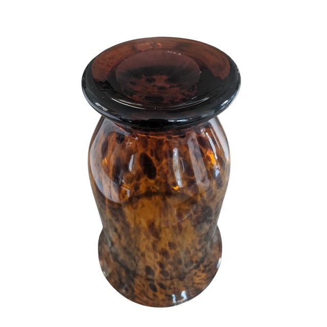 Vintage Hand Blown Tortoiseshell Glass Hurricane Vase For Sale - Image 11 of 11